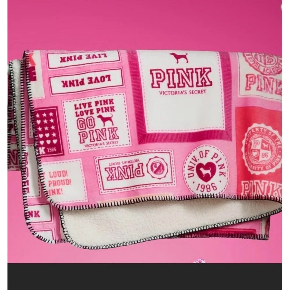 Victoria's Secret PINK Throw Blanket and mystery dog